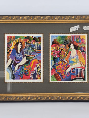 Pair Patricia Govezensky Signed Serigraph 65/375 Colorful Women Art Framed W COA