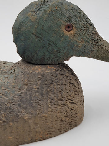 Antique C 1940s hand carved wood Folk Art swivel head drake duck decoy sculpture
