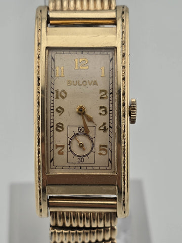Antique 1940's Bulova 10K GF Curved Tank Art Deco Manual Wind Watch Serviced