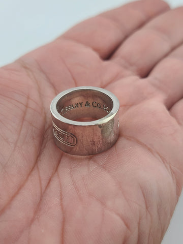 Vtg 1997 Tiffany & Co. 1837 Concave Wide Band Ring Sterling Silver 925  size 6.