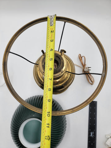 Antique Converted Holmes Booth & Haydens Brass Oil Lamp Ribbed Cased Green Shade