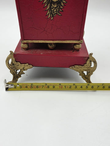 Antique 1940 Hollywood Regency Red Gold Toleware Planter Cachepot Louis XV Style