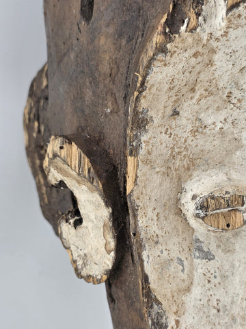Fang Ngil Mask Gabon African Tribal Art Hand Carved Wood Kaolin Antique 1900s
