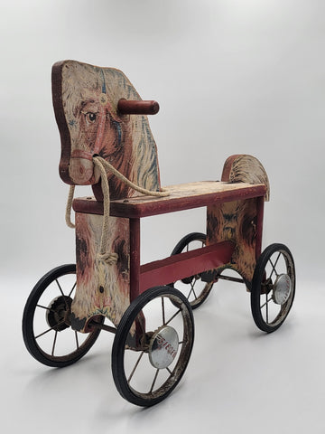 Antique Gong Bell Co Child's Riding Horse Wooden Toy Handmade WoodWheels1920's