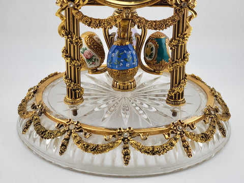 RARE HERMLE & SOHN 24K GOLD FABERGE EGG CRYSTAL CLOCK FOR ALL SEASONS. WORKING.