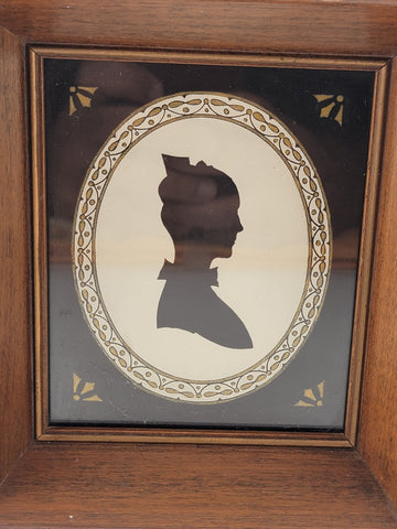 Rare Antique 1920 Portrait Silhouette Of An Old Lady In A Deep Wooden Frame.