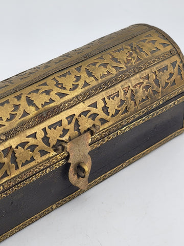 Set Of 2 Antique Islamic Middle Easter Brass and Wood Ornate Incense Burners.