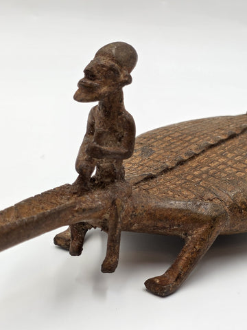 Rare African Senufo Bronze Crocodile with Rider Ritual Oracle Figure Lost Wax