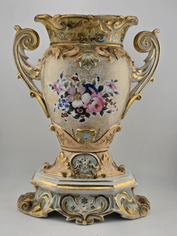 Rare Antique Mid 19th C French Vieux Paris Gilt Porcelain Urn Vase Court Scene
