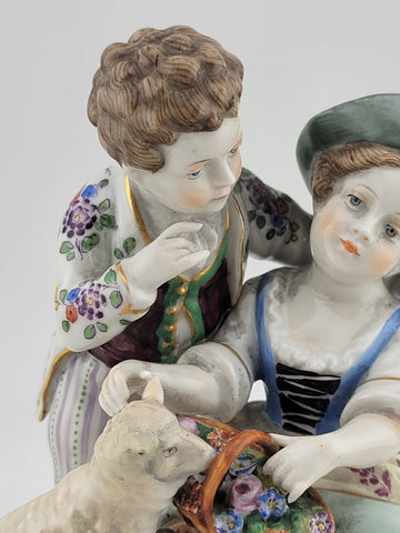 Antique 19th C Wilhelms-Feld Shepherd Children With Sheep Porcelain Figurine.