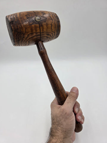 Antique 19th C Wooden Mallet Gavel Hammer Turned Handle & End 12" x 3"