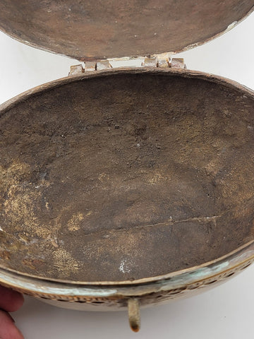 Antique Brass Decorative Indo-Islamic Dhokra Betel Nut Peacock Box With Lid.