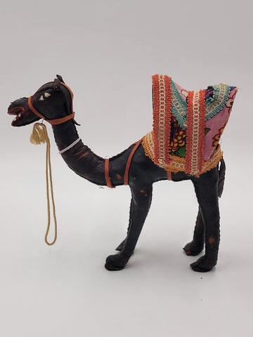 Rare Set Of 3 Antique Handmade Leather Camels W Saddles Nativity. Circa 1910.