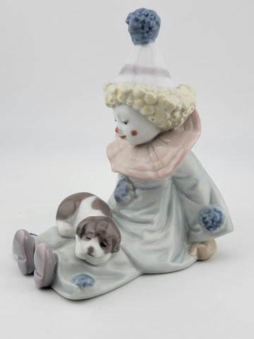 Retired LLadro Spain Figurine # 5277 Pierrot With Puppy Commedia Dell'Arte Clown