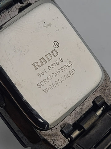 Vintage Rado Rectangular Quartz Watch Black Dial Gold Trim Swiss Design. Works.