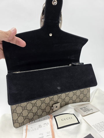 New W Tag Gucci GG Supreme Dionysus Medium Shoulder Bag with Chain Strap.