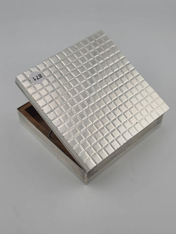 Antique Italian 800 Silver Wood Lined Cigarette Box Mid Century Modern Square