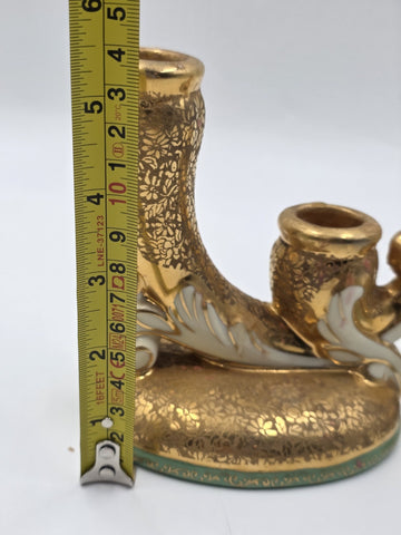 Pair 1930's  LE MIEUX CHINA 24 KARAT GOLD DOUBLE CANDLE STICK HOLDERS VINTAGE