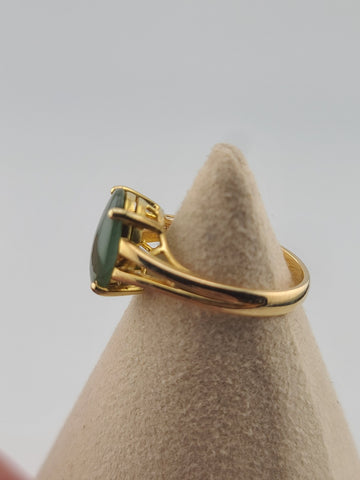 Vintage 14K Solid Gold Green Jade Cabochon Ring Elegant Open Gallery 4.9g
