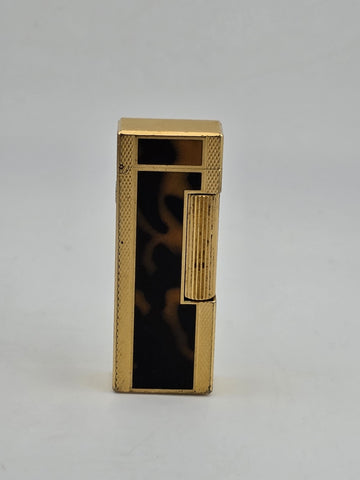 Rare Dunhill Square Lacquer Marble Roller Gas Lighter Gold Brown Swiss Made.