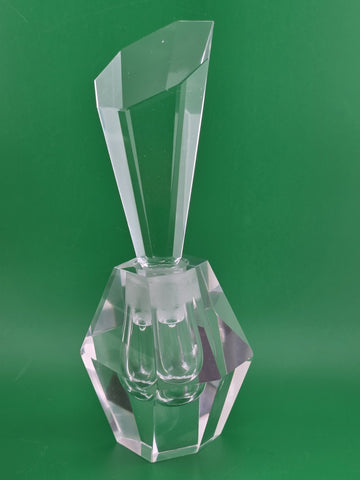GORGEOUS ELEGANT LARGE ART DECO FACETED CRYSTAL PERFUME PERFUME/SCENT BOTTLE.