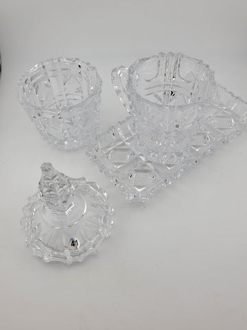 Vintage Heavy Lead Crystal Creamer Sugar And Tray Eloquent Top Quality. No Chips