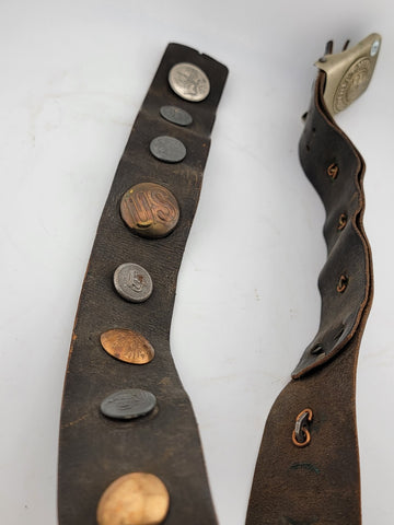 Antique Original WWI Imperial German "Hate Belt" with Buttons & Buckle. 34 inch