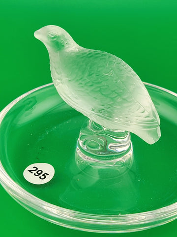 Set Of 2 Lalique Crystal Glass Partridge Quail Bird Ring Holder Trinket Dish