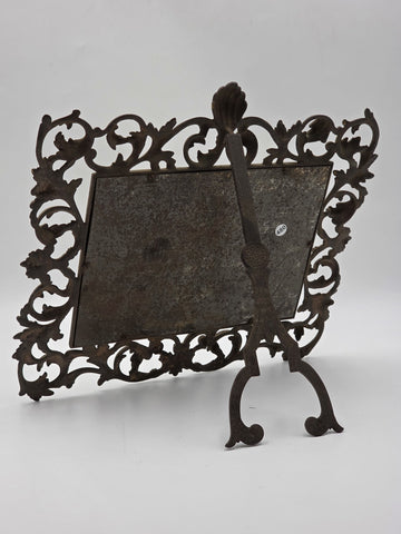 Antique Victorian Cast Iron Vanity Mirror Ornate Scrollwork Easel Frame C 1890.