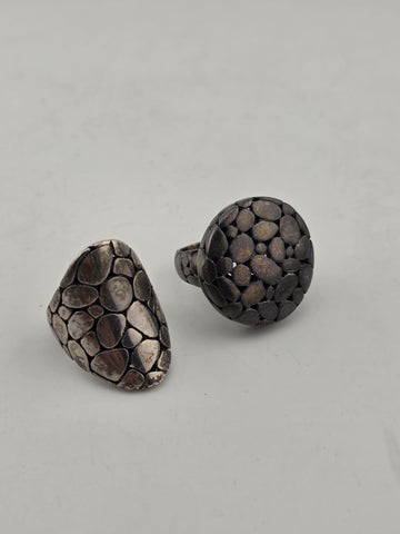 Pair Of Chunky 925 Artisian Sterling Silver, handmade Pebble Style Rings.