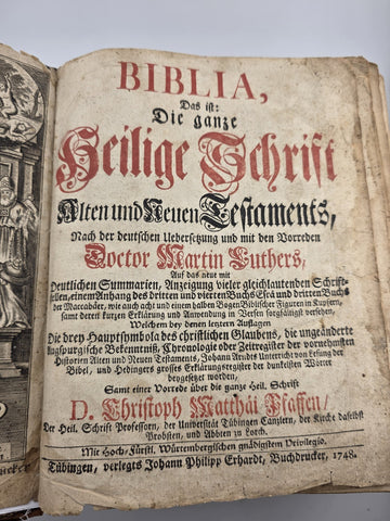 RARE Complete 1748 German Luther Bible – 4" Folio – Erhard, Tübingen. Solid Cond