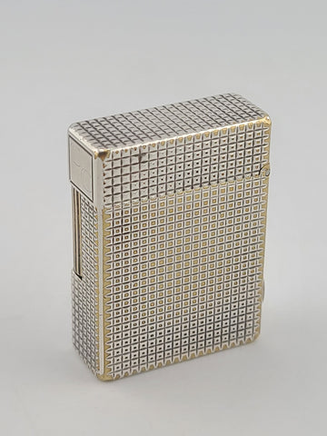 Vintage S.T. Dupont Paris Ligne 1 Diamond Pattern Silver Plated Gas Lighter
