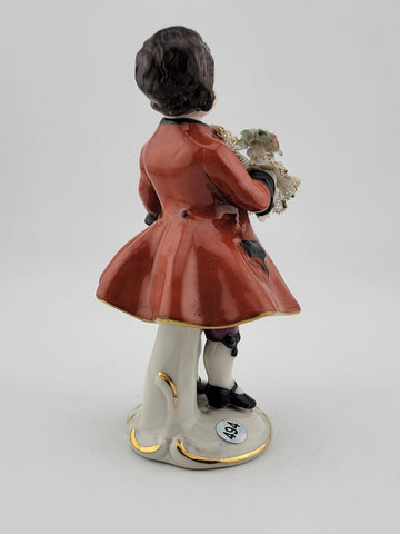 Antique Frankenimal Dresden Porcelain Figurine Boy With Top Hat & Flowers.