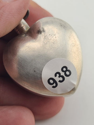 Antique 19th C Sterling Silver Pefume Bottle Heart Pendant Black Stone Inlay