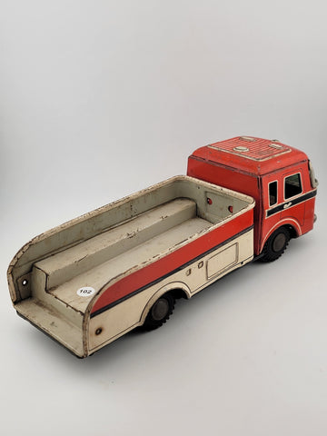 Vintage Yonezawa Tin Friction Barrel Truck 10.5inches Long - Untested.