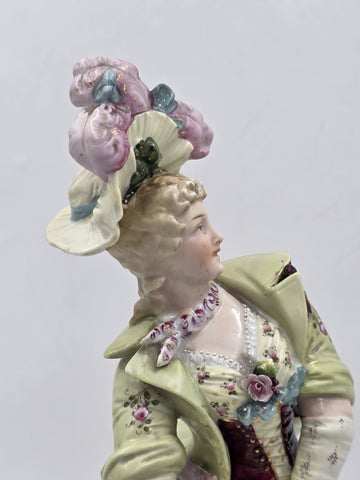 Antique 19th C German Dresden Style Porcelain Lady Figurine Bocage 16” Figure.