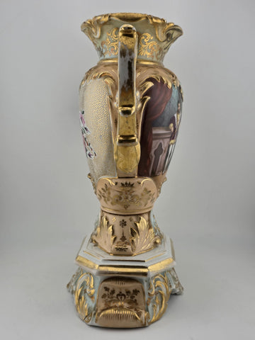 Rare Antique Mid 19th C French Vieux Paris Gilt Porcelain Urn Vase Court Scene