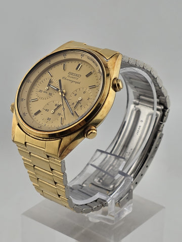 RARE VINTAGE SEIKO CHRONOGRAPH JAMES BOND 7A28-7020 JAPAN GOLD TONE MEN'S WATCH