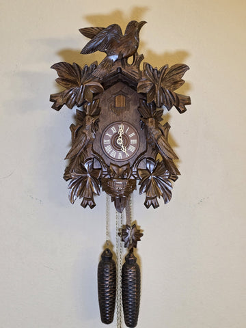 Vintage German Black Forest 8 Day Cuckoo Clock Regula 34-J Carved Birds. Works