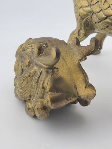 Chinese Brass Kirin Head Deer Feet Statue Incense Burner 6.5x2.25x6.5" Antique