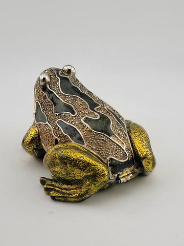 Black & Green Enamel Frog Trinket Box - Jeweled Gold Tone w/ Magnetic Closure