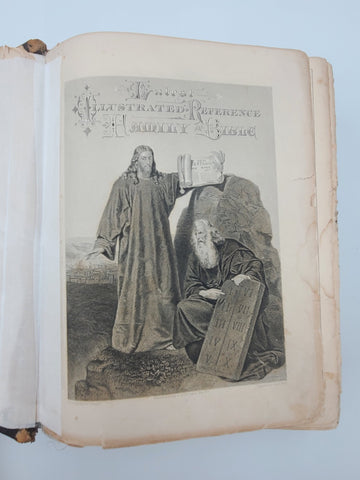 Rare Antique 1870's Illustrated Family Holy Bible W 1400 Engravings &Handwriting