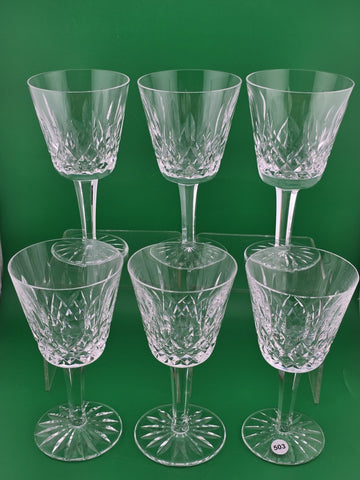 Set Of 6 Vintage Waterford Kylemore Crystal Claret Wine Glasses, 6 in high. VG.