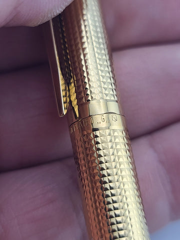 Caran d’Ache Gold Plated Fountain Pen, 14K-585 M Nib Guilloché Pattern Near Mint