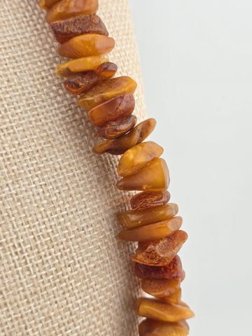 Vintage Genuine Baltic Cognac Amber Chunky Bead Necklace Long 26" Graduated.