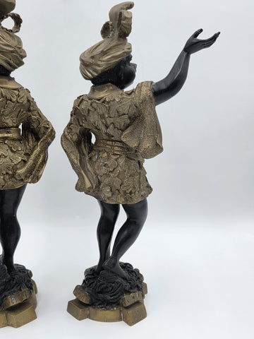 Antique Moorish Blackamoor Figural Cast Bronze Single Candle Holder 15 1/2" tall