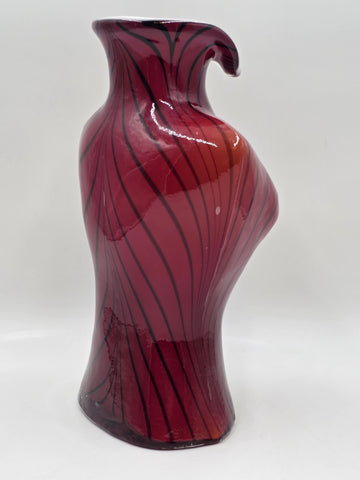 Vintage Murano Style Large Glass Vase Woman's Torso Red & Black W/ White Casing