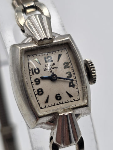 Vintage 1930s Elgin De Luxe Art Deco Ladies Mechanical Wristwatch Deco. Working.