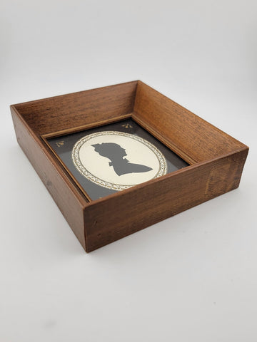 Rare Antique 1920 Portrait Silhouette Of An Old Lady In A Deep Wooden Frame.