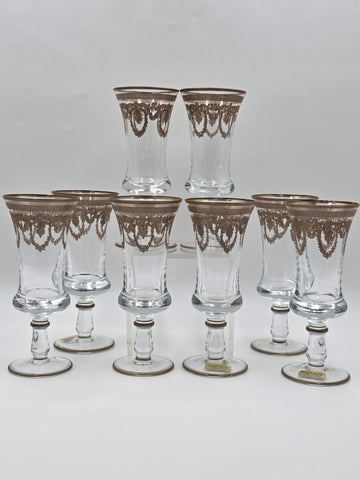 Set Of 8 Neiman Marcus Arte Italica Medici 24K Gold Glasses Goblets. 8 In Tall.